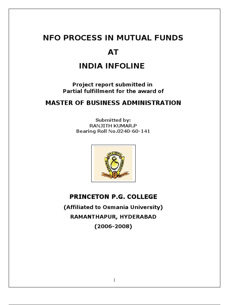 MBA Finance Project Mutual Funds Securities Finance 