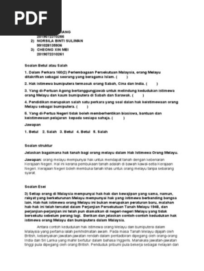 Soalan Keistimewaan Orang Melayu Dan Bumiputera  PDF