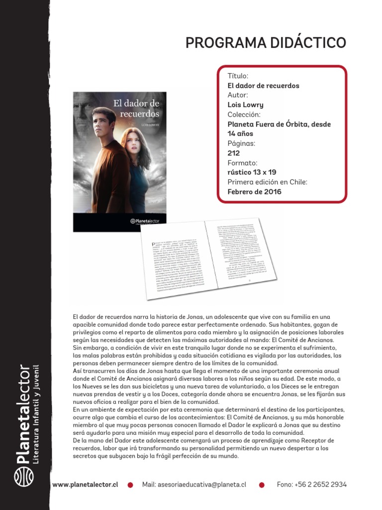 Programa El Dador de Recuerdos PDF PDF El dador Novelas