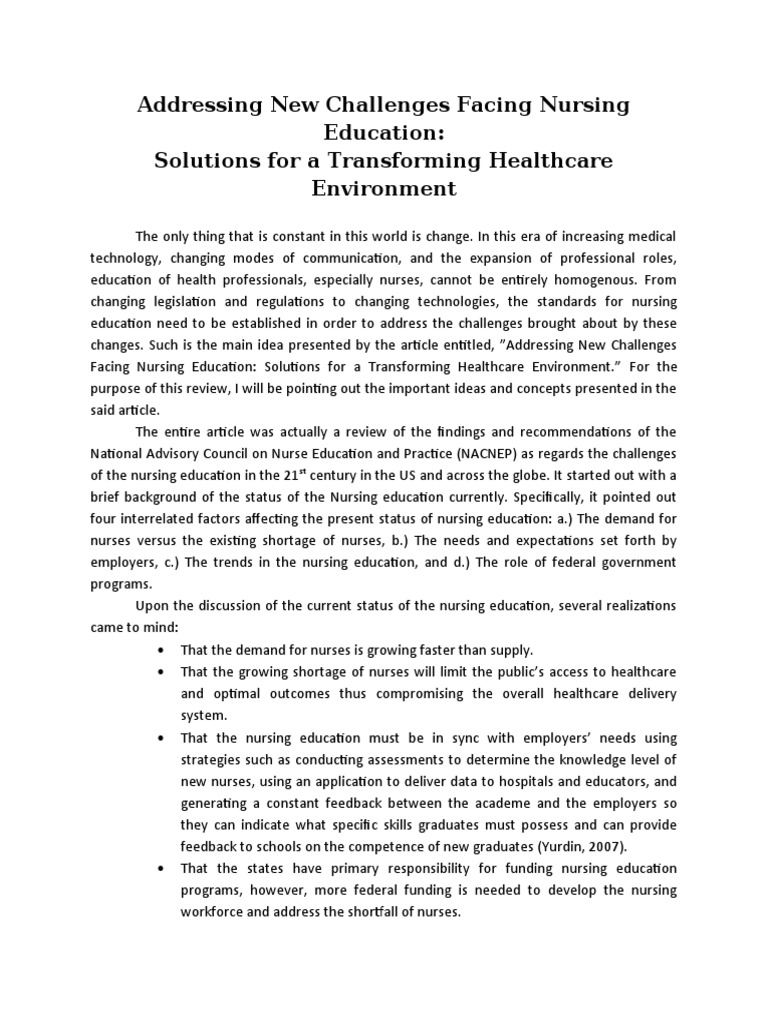 Challenges in Nursing Education Today | PDF | Nursing | Health Professional