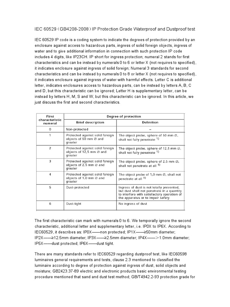 IEC 60529 IP Protection Testing Overview | PDF | Electromagnetism ...