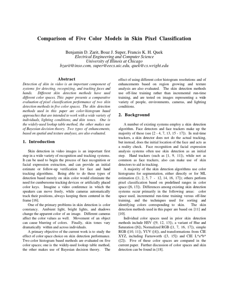 Comparison of Five Color Models in Skin Pixel Classification | PDF ...