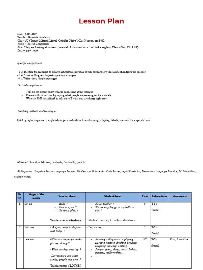 Present Continuous Lesson Plan | PDF | Learning | Cognition
