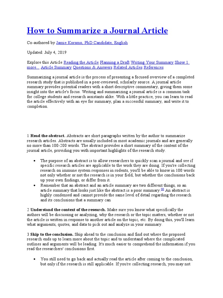 How To Summarize A Journal Article | PDF | Abstract (Summary 