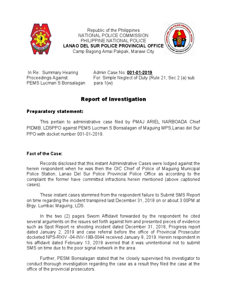 PNP Administrative Case Summary Report | PDF | Government | Common Law