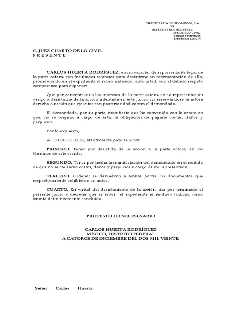 Modelo De Escrito De Desistimiento De La Demanda Pdf Gobierno Pdmrea ...