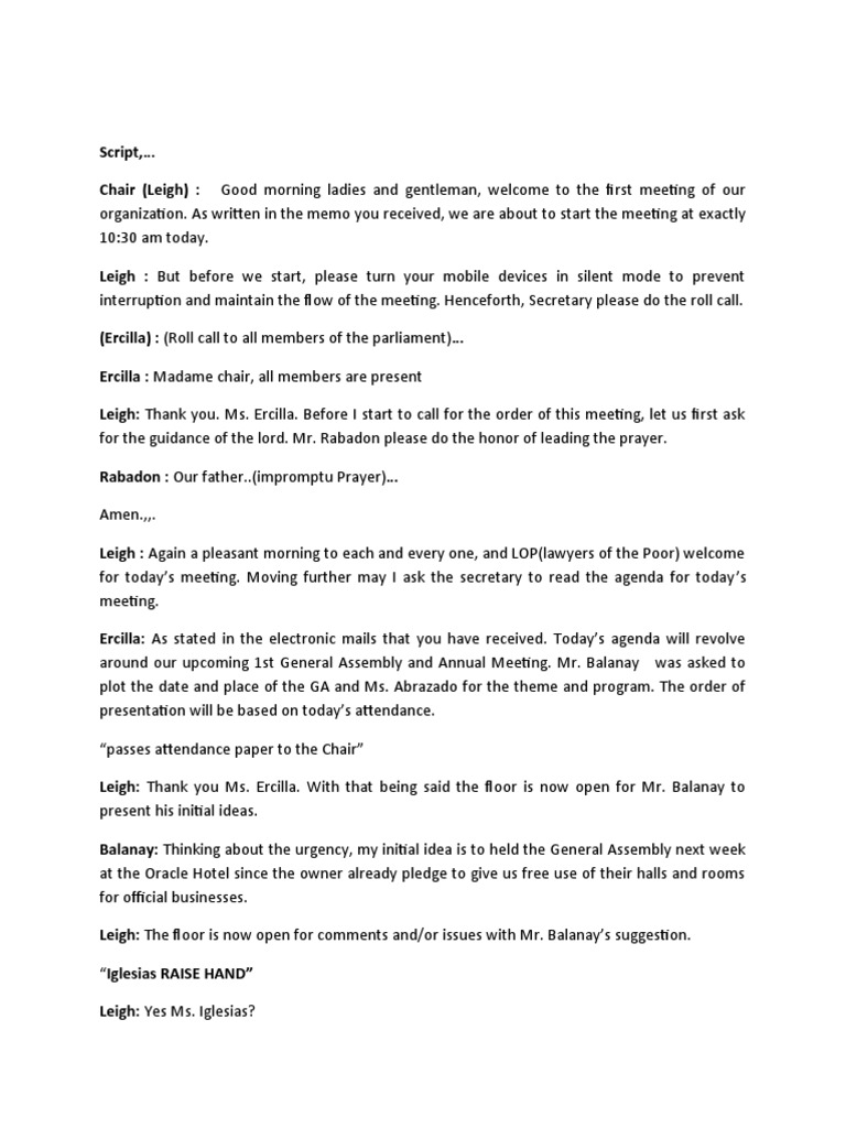 Parliamentary Procedure Script | PDF | Government