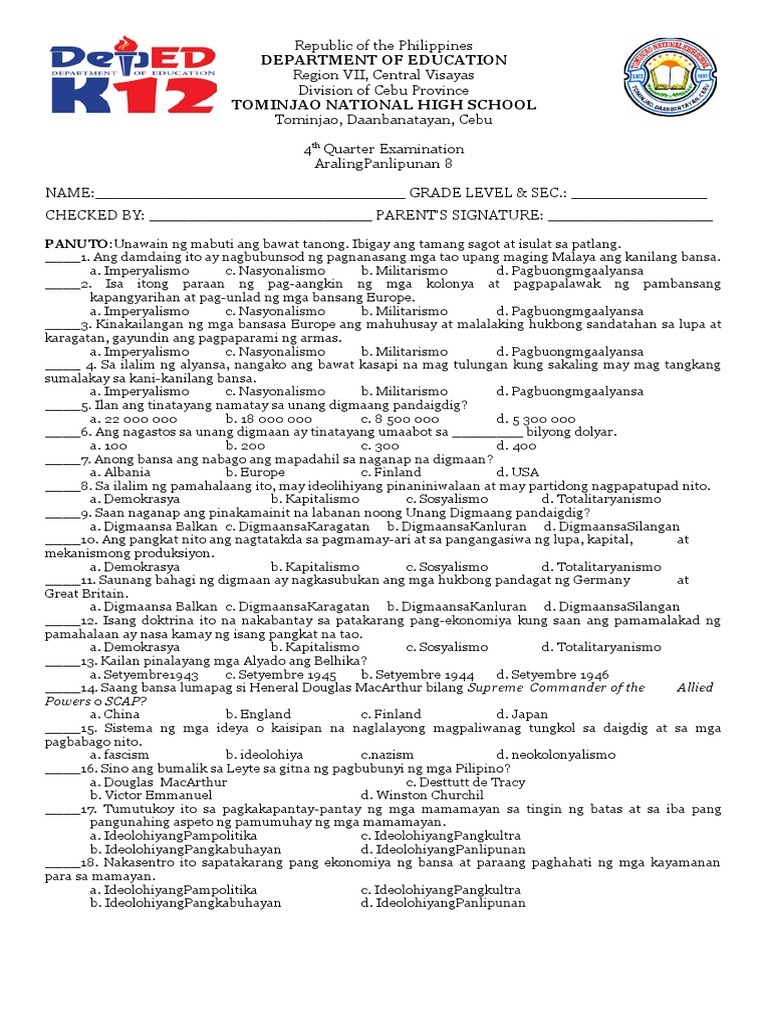 4th AP 8 Questionnaire | PDF