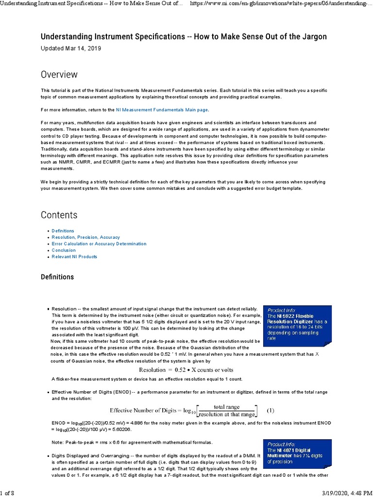 Understanding Instrument Specifications | PDF | Root Mean Square ...