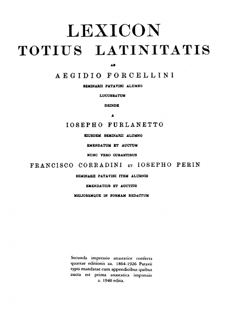 Forcellini 4a Aeg Lexicon Totius Latinitatis Vol 4a R S Furlanetto Ed Lt