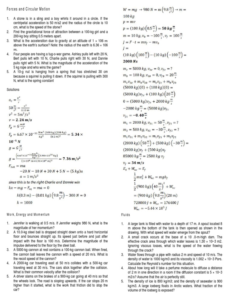 Forces, Motion, and Energy Problems | PDF | Torque | Acceleration