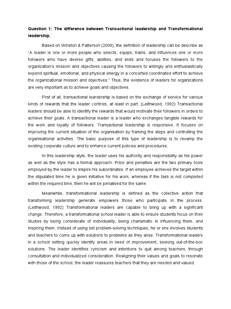 Transactional vs. Transformational Leadership | PDF | Transformational ...