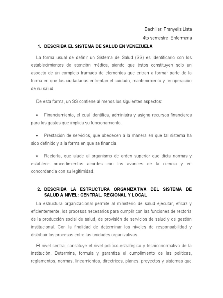 Estructura del Sistema de Salud en Venezuela | PDF | Venezuela | Gobierno