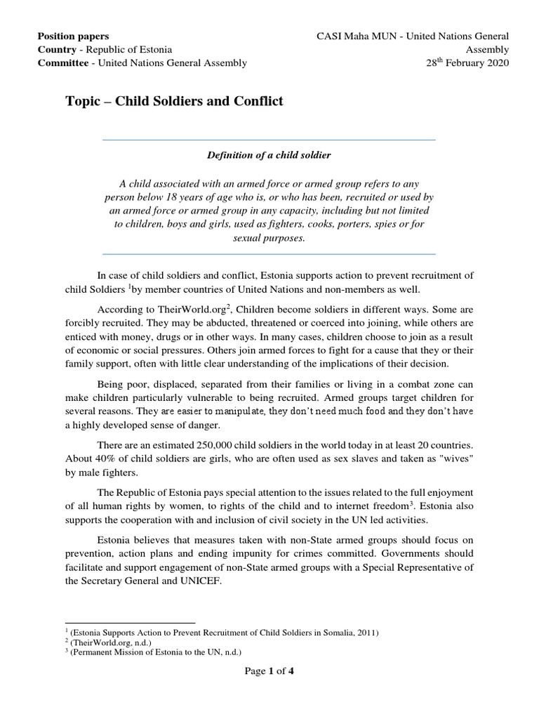 Estonia's Stance on Child Soldiers | PDF | United Nations ...