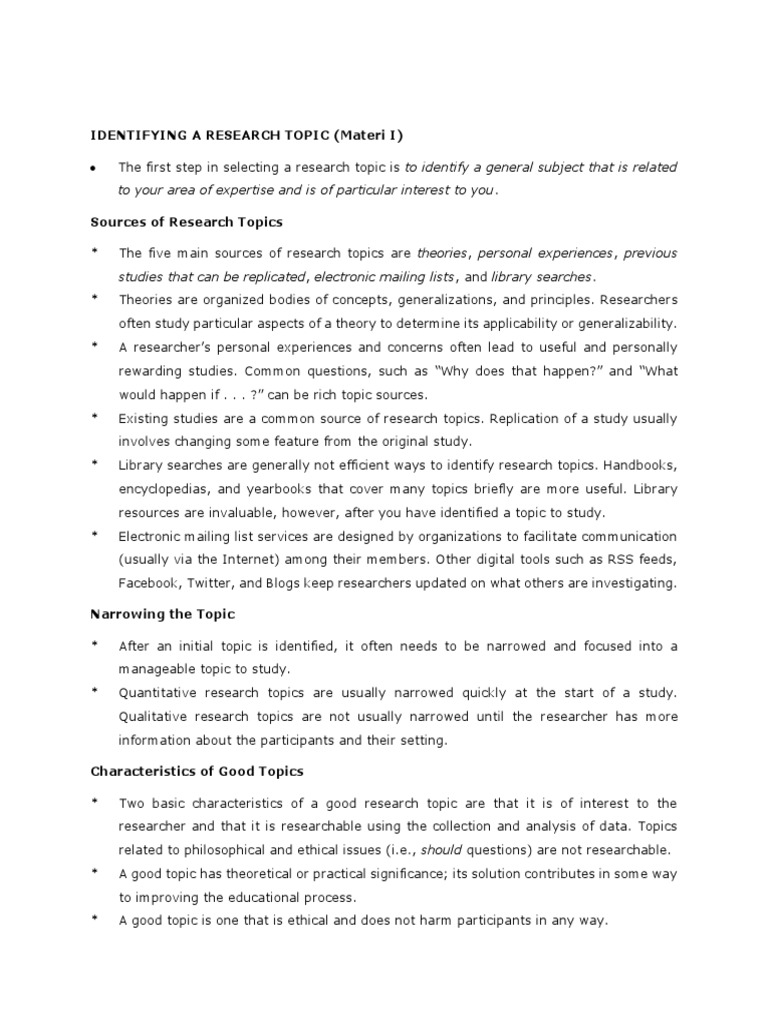 Identifying A Research Topic PDF | Download Free PDF | Hypothesis ...