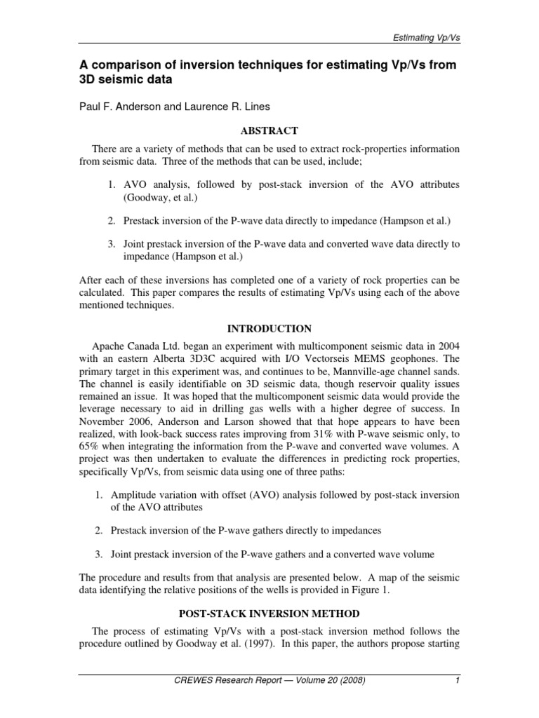 Comparing Vp/Vs Estimation Techniques | PDF | Reflection Seismology ...