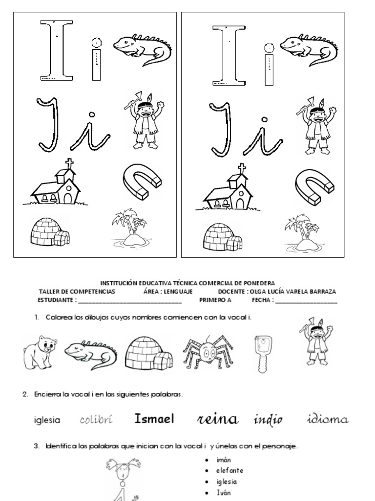 Actividades de Lectoescritura con la Vocal I | PDF | Artes del Lenguaje ...
