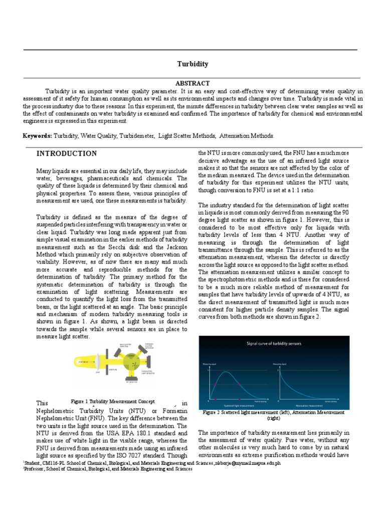 Turbidity Lab Report PDF Water Quality Water