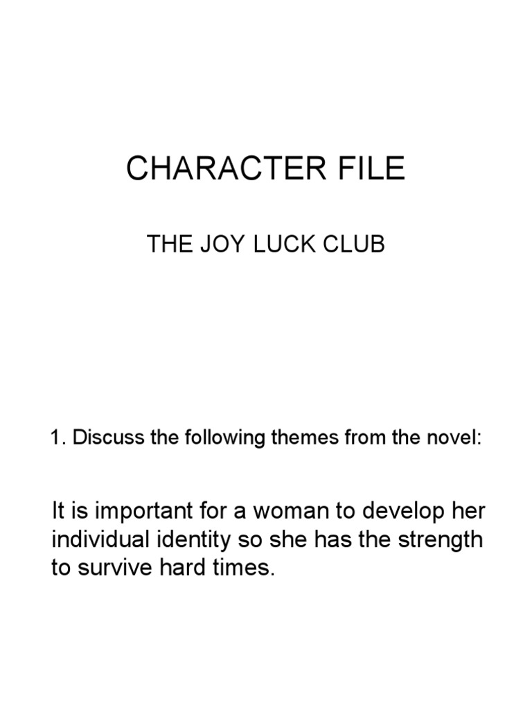 Character File The Joy Luck Club PDF Marriage