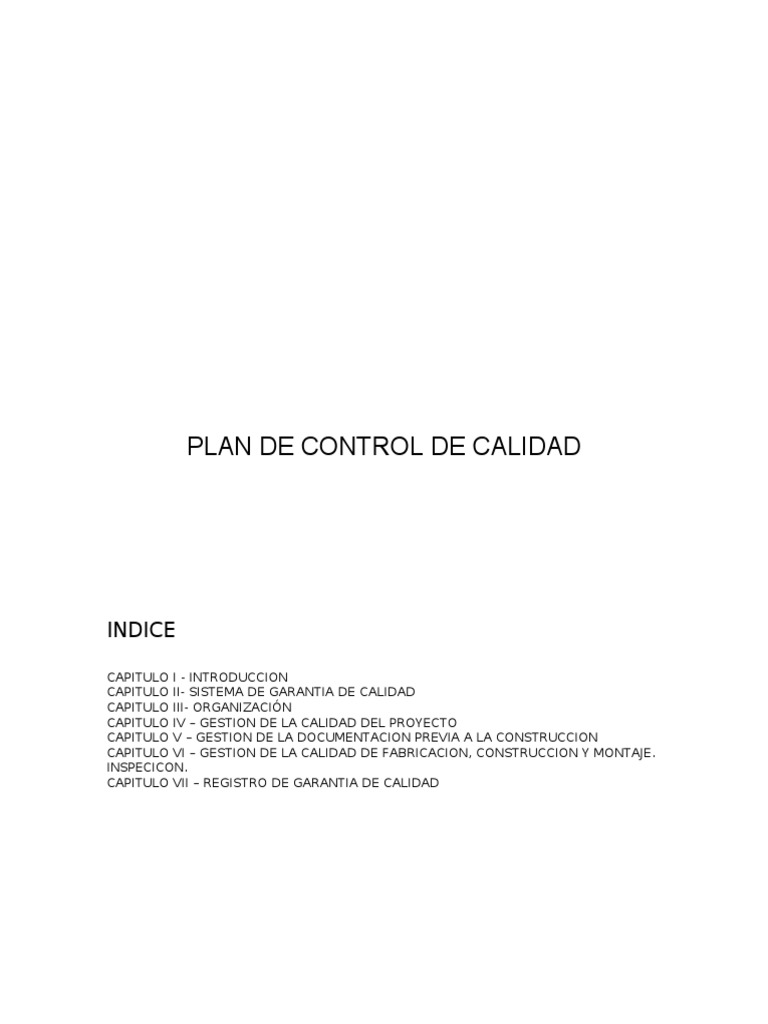 Plan de Control de Calidad en Obras | PDF | Calidad (comercial ...