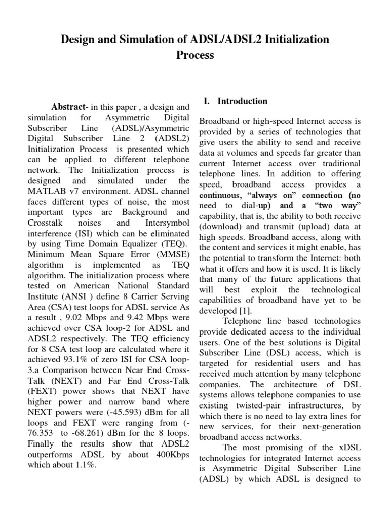 ADSL/ADSL2 Initialization Process Simulation | PDF | Digital Subscriber ...