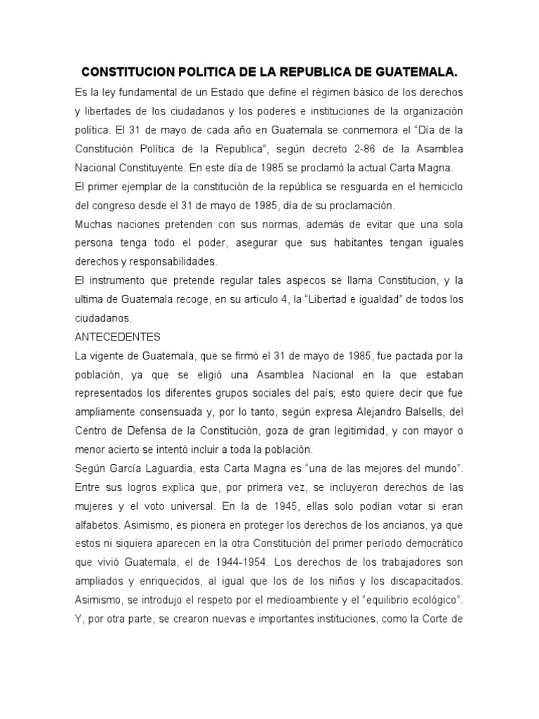 Constitucion Politica de La Republica de Guatemala | PDF | Constitución ...