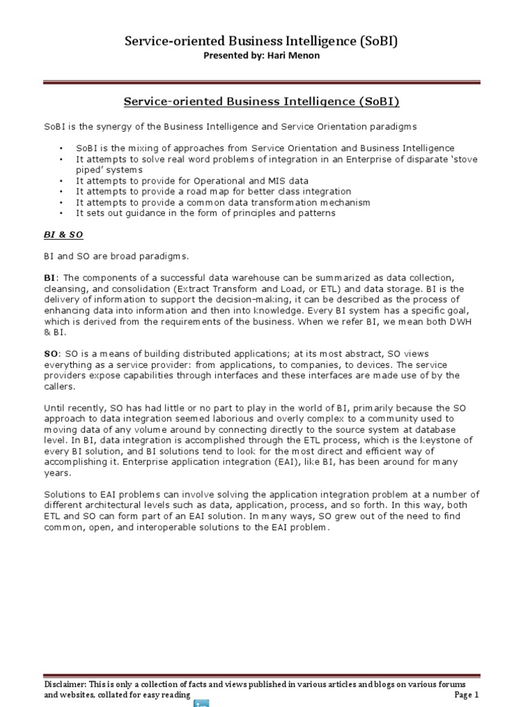 Understanding Service-oriented BI (SoBI) | PDF | Data Warehouse ...