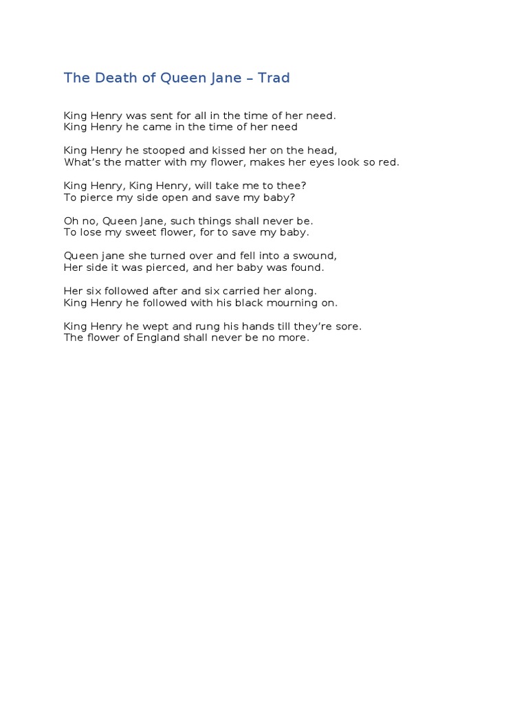 The Death of Queen Jane LYRICS PDF