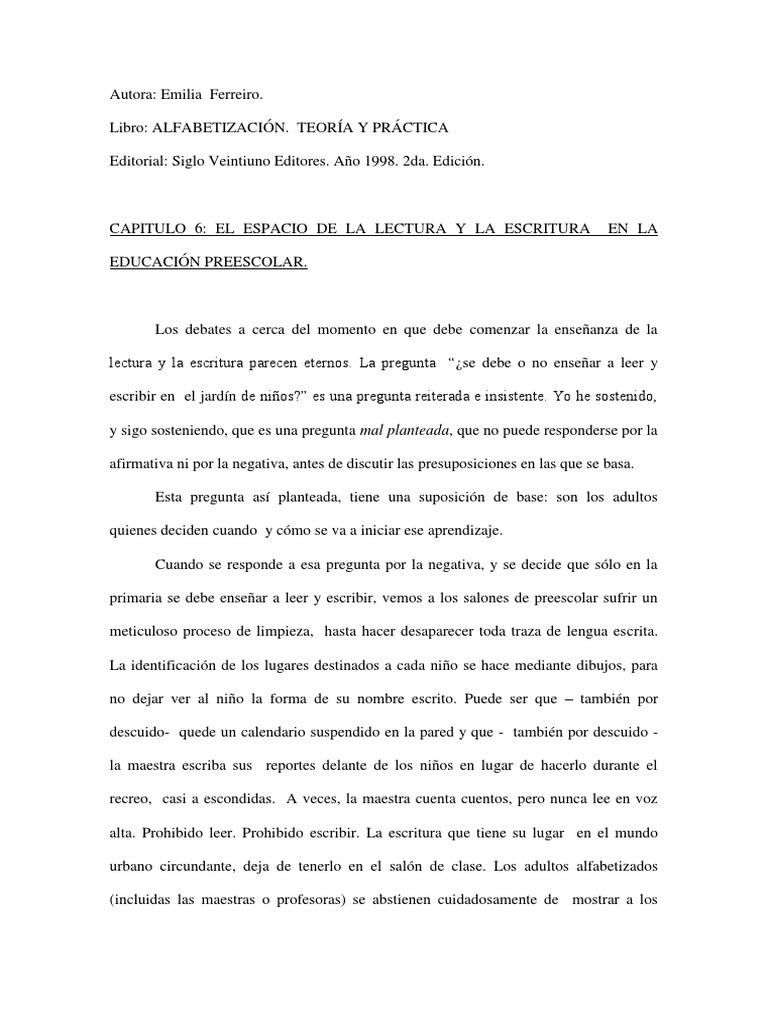 Escritura y lectura en preescolar | PDF | Educación de la primera ...