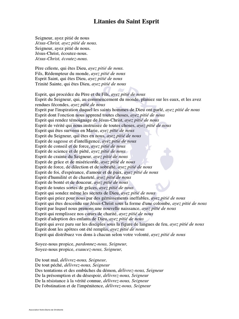 Litanies Du Saint Esprit PDF | Descargar gratis PDF | Saint-Esprit | Jésus