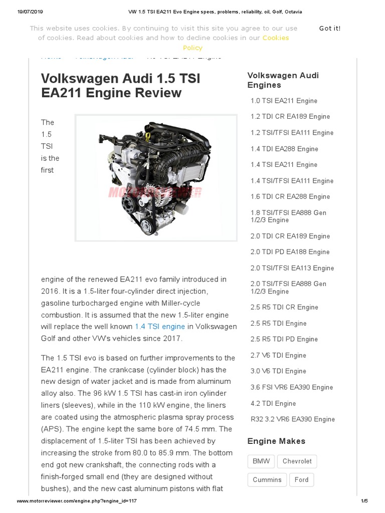 VW 1.5 TSI EA211 Evo Engine Specs, Problems, Reliability, Oil, Golf ...