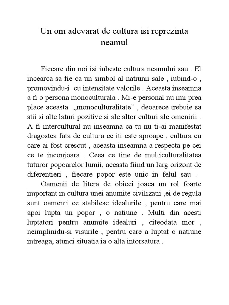 Un Om Adevarat de Cultura Isi Reprezinta Neamul | PDF