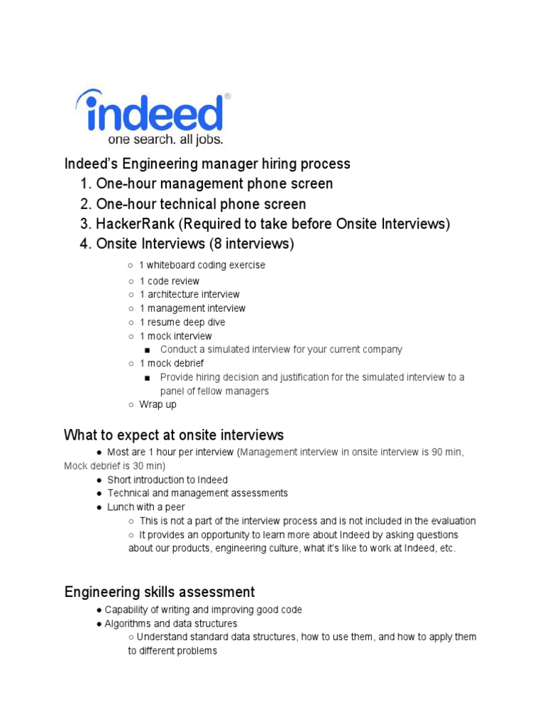 Indeed's Engineer Manager Hiring Process (UPDATED) PDF Interview