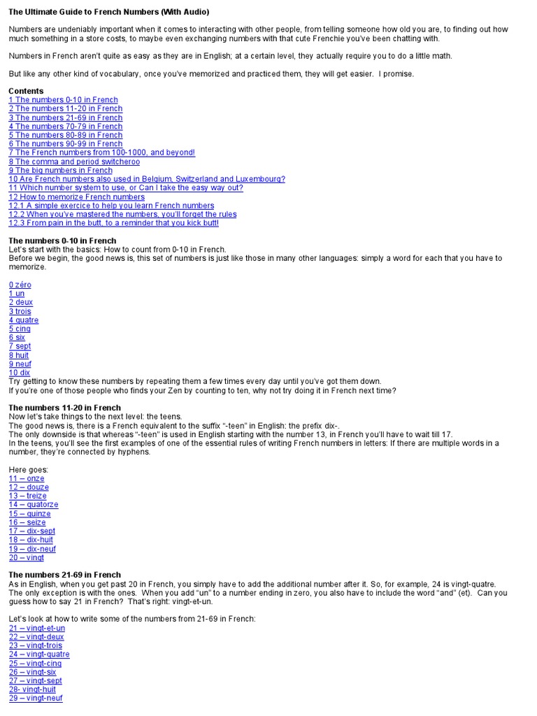 French Numbers Guide with Audio | PDF | French Language | Symbols