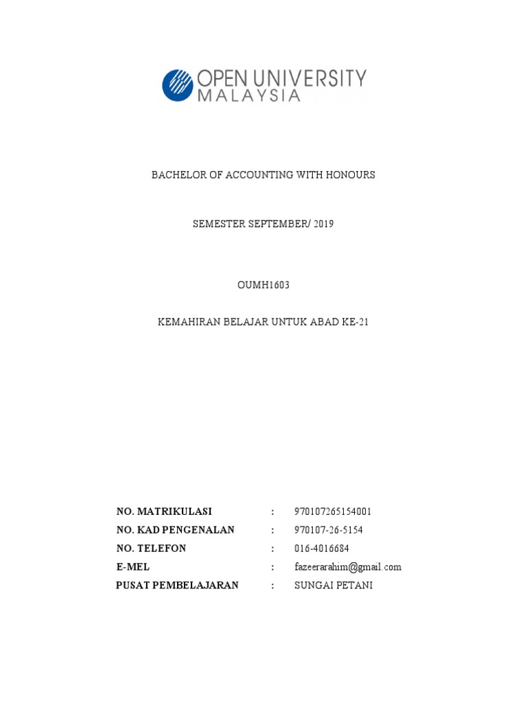 Contoh Assignment OUMH1603: GCED dan Alam | PDF