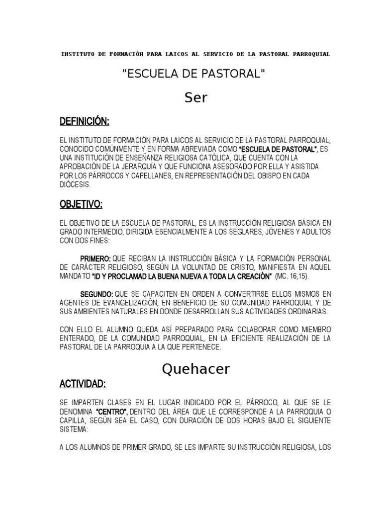 Instituto de Formación para Laicos Al Servicio de La Pastoral ...