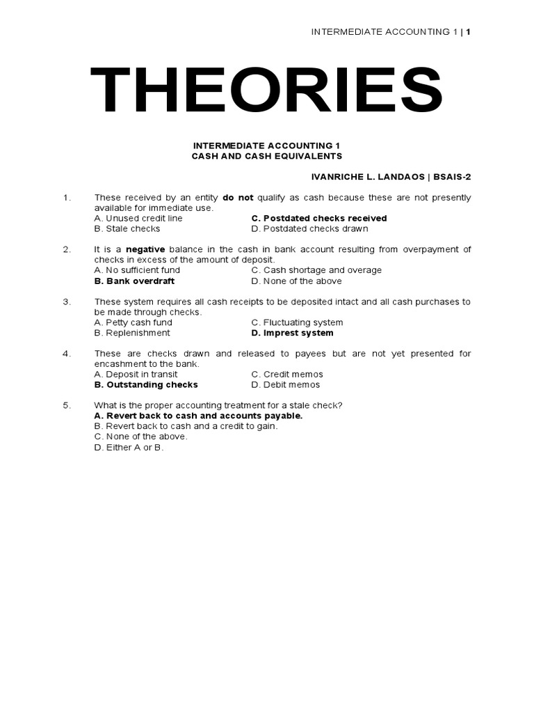Theories And Problems In Financial Accounting 1 With Answers And