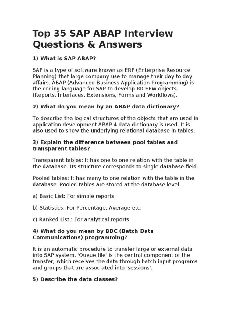 SAP ABAP Interview Q&A Guide | PDF | Parameter (Computer Programming ...