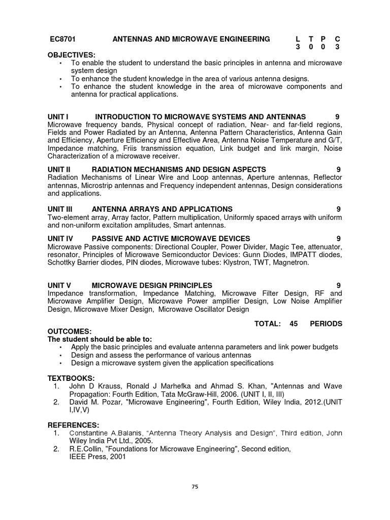 Antennas and Microwave Engineering Syllabus | PDF | Microwave | Antenna ...