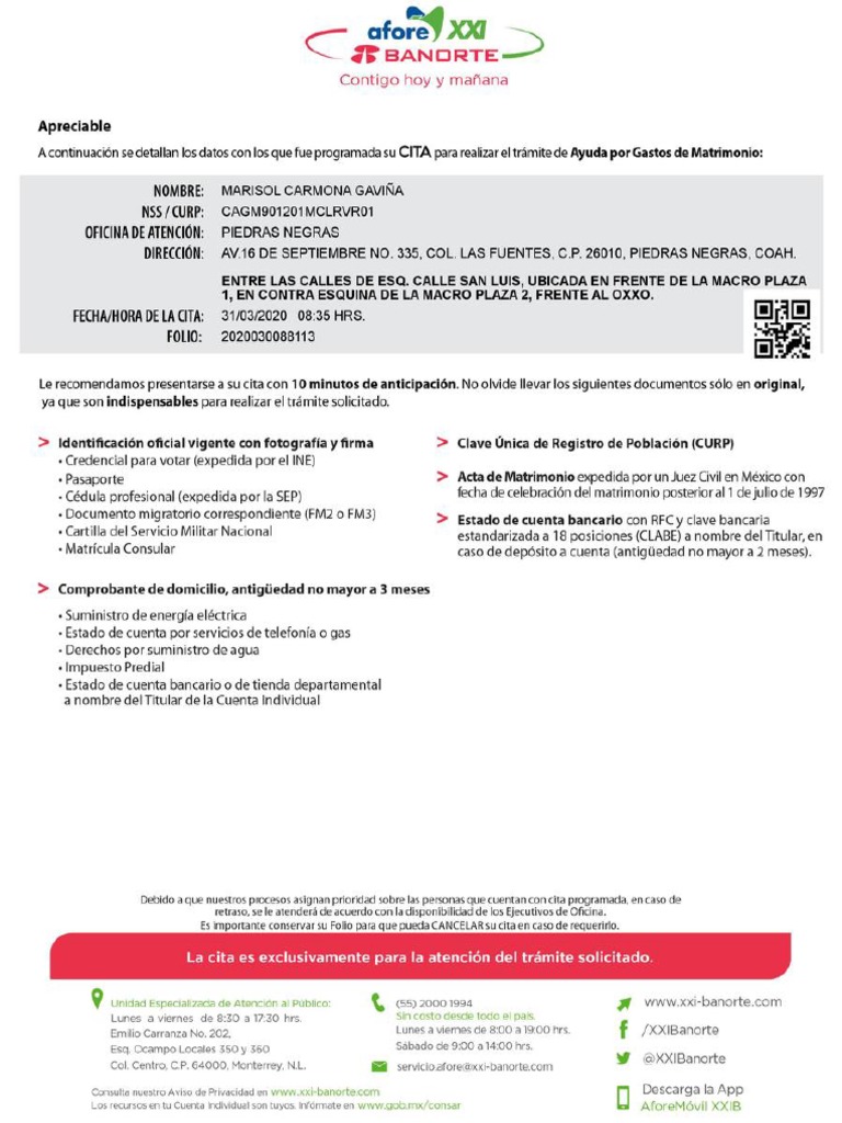Cita Afore Banorte xx1 | PDF
