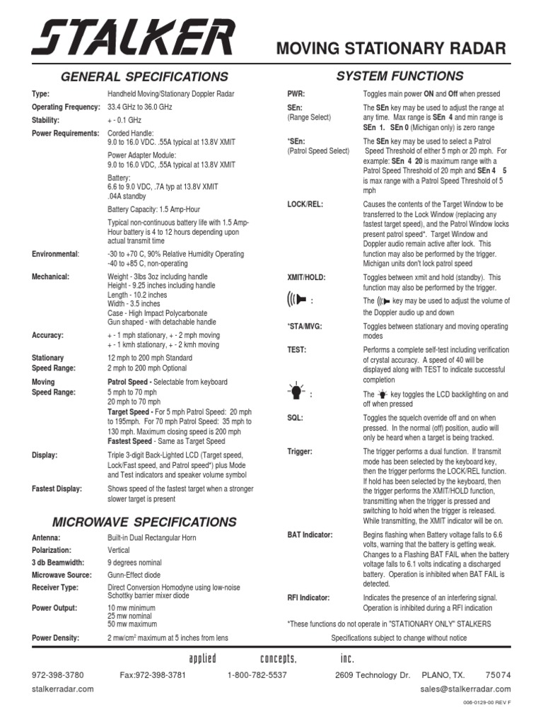ATR Speed Ratings for Stalker Radar | PDF | Antenna (Radio) | Diode