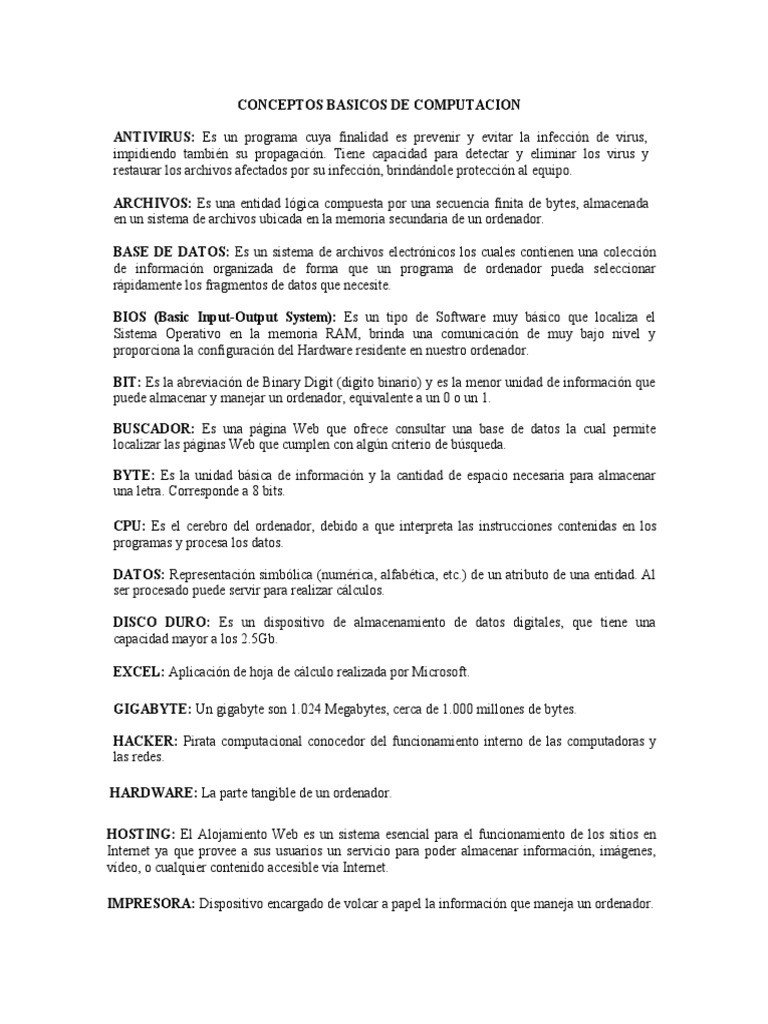 CONCEPTOS BASICOS DE COMPUTACION 1os | PDF | Hardware de la computadora ...