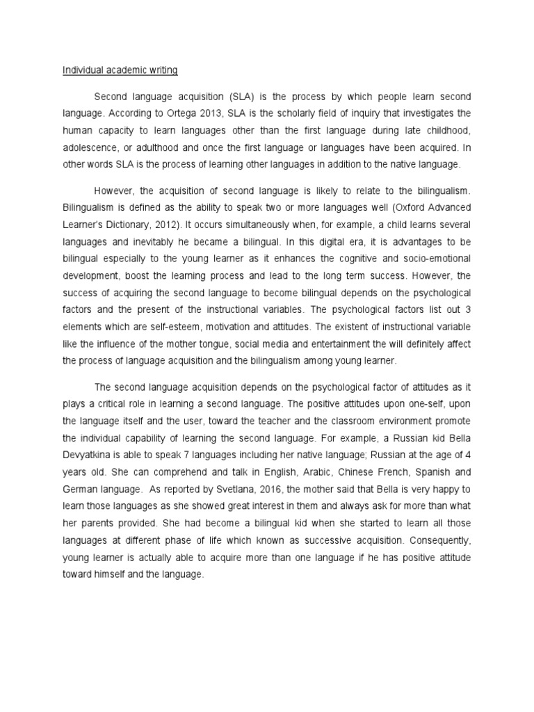 TSLB 3103 - SLA Individual Academic Writing | PDF | Second Language ...
