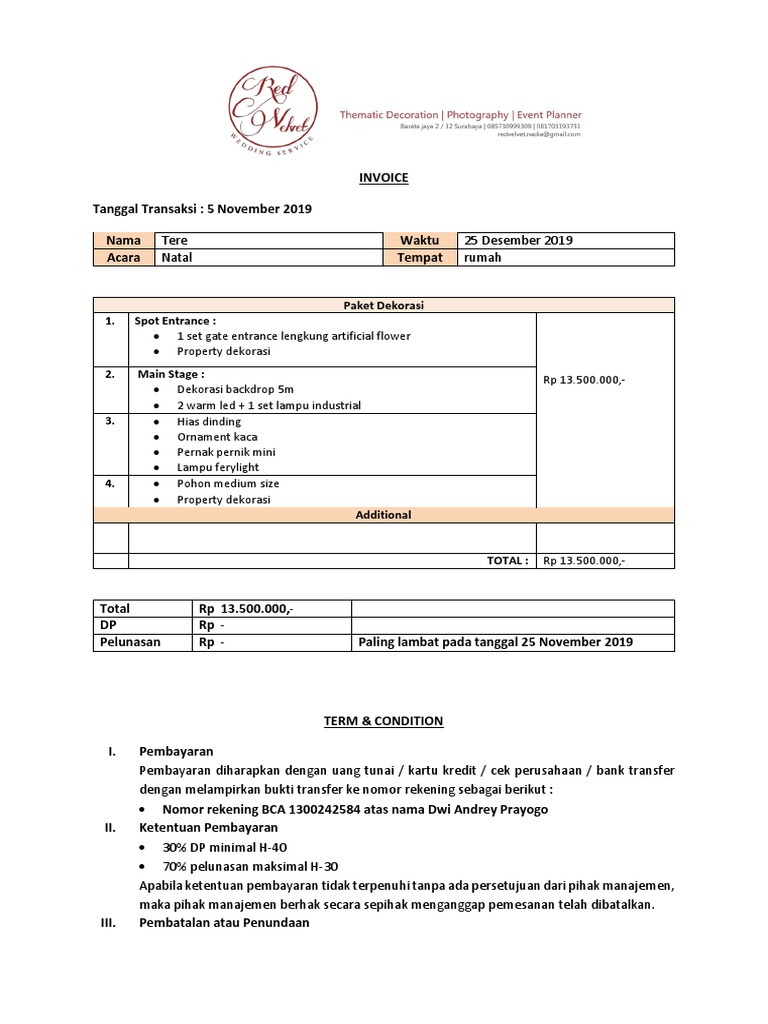 Invoice Dekorasi Natal Rp 13.500.000 | PDF