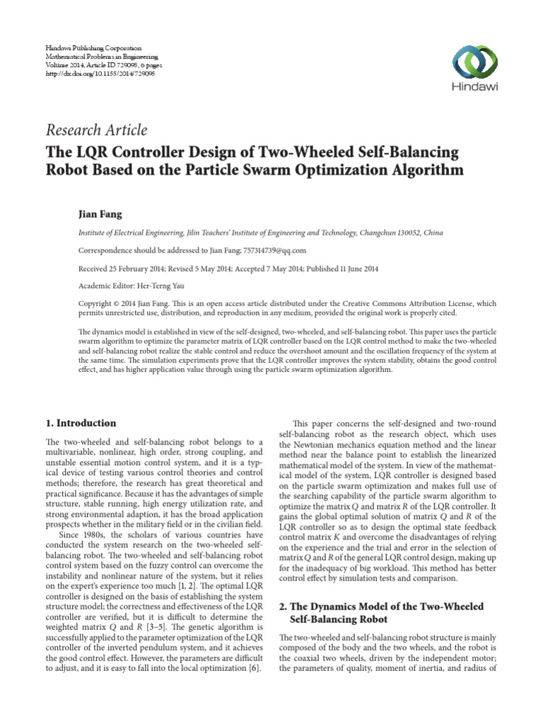 Two-Wheeled Self-Balancing Robot | Pdf | Mathematical Optimization | Systems Theory