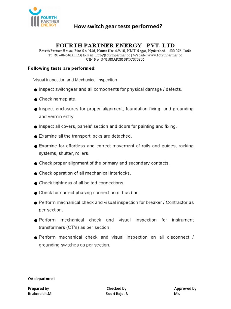 Switchgear Testing Procedures Overview | PDF | Power Engineering ...