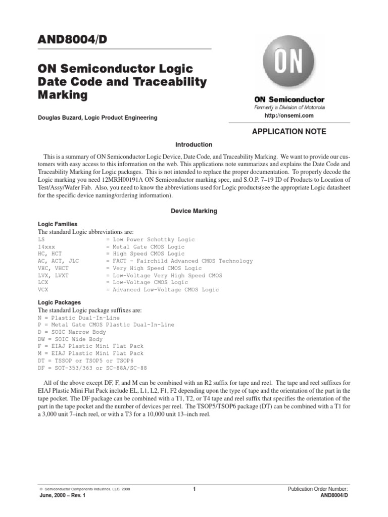 Decoding ON Semiconductor Logic Device Date Codes and Traceability