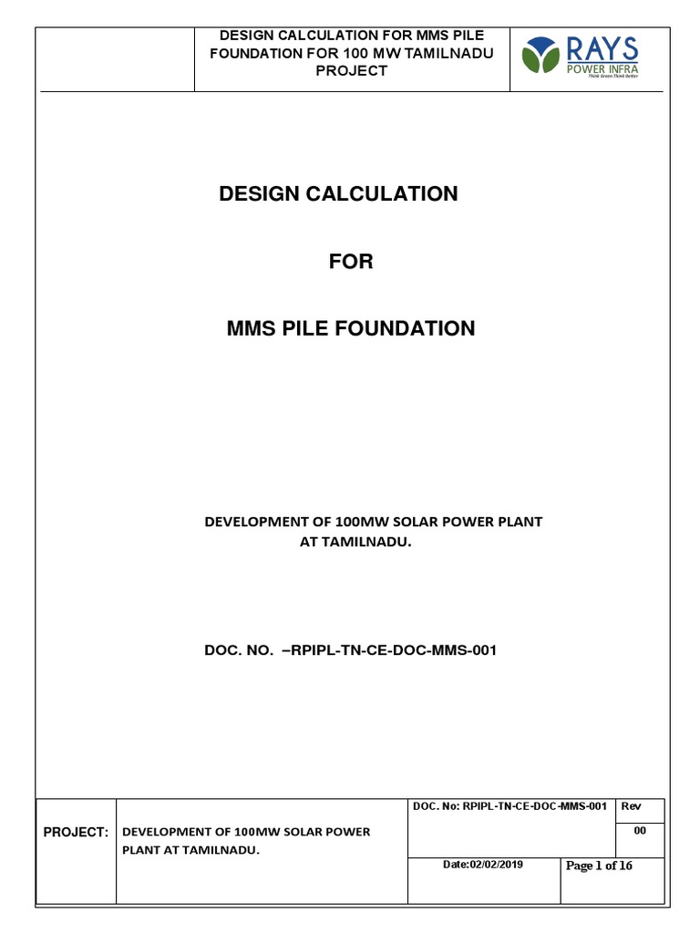 MMS Pile Foundation Design for 100 MW | PDF | Strength Of Materials ...