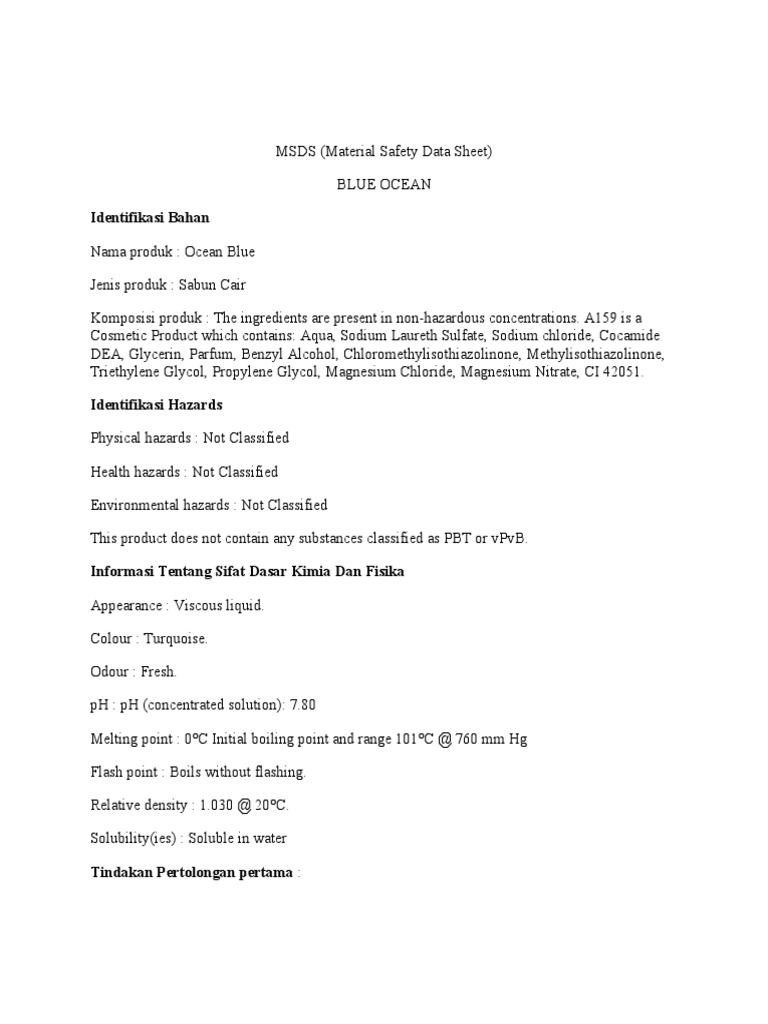 MSDS Produk Kimia dan Keamanannya | PDF