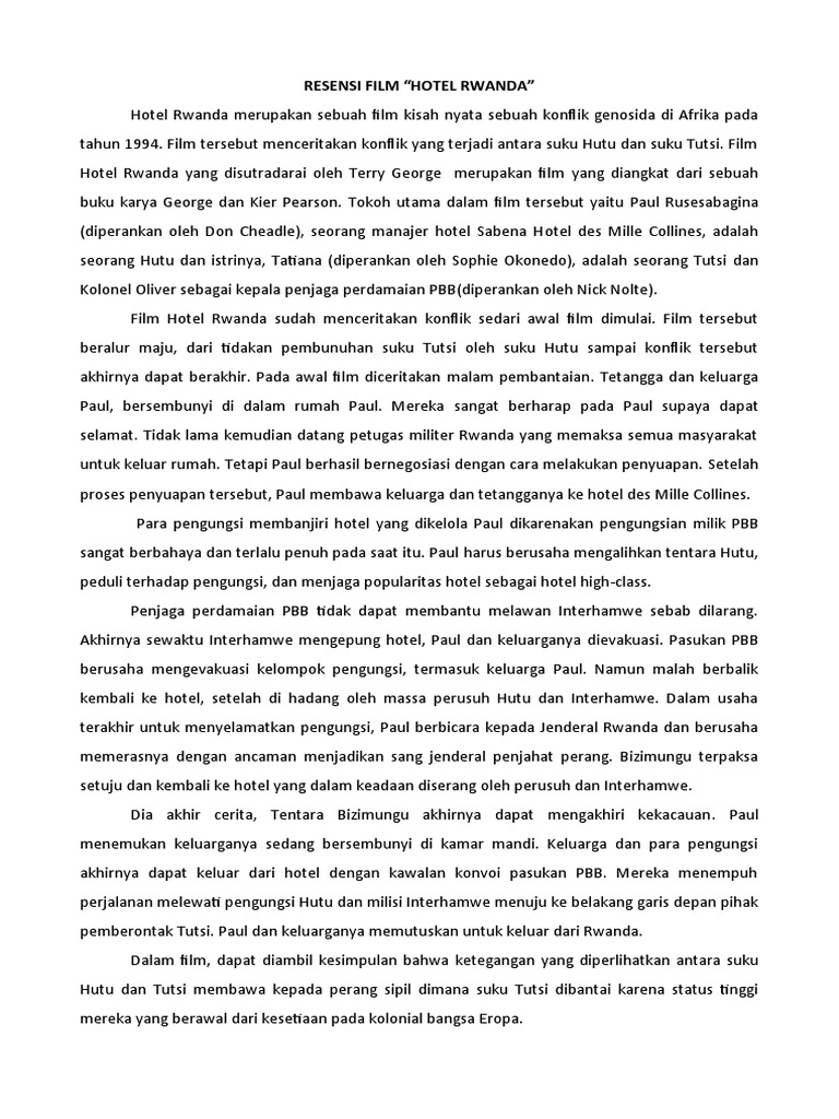 Sinopsis Film Hotel Rwanda | PDF